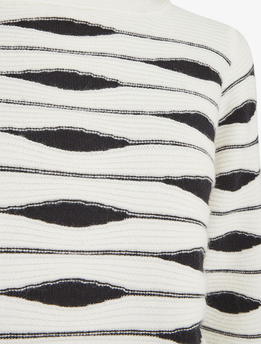 Pull droit col roulé en jacquard graphique - Blanc - 3
