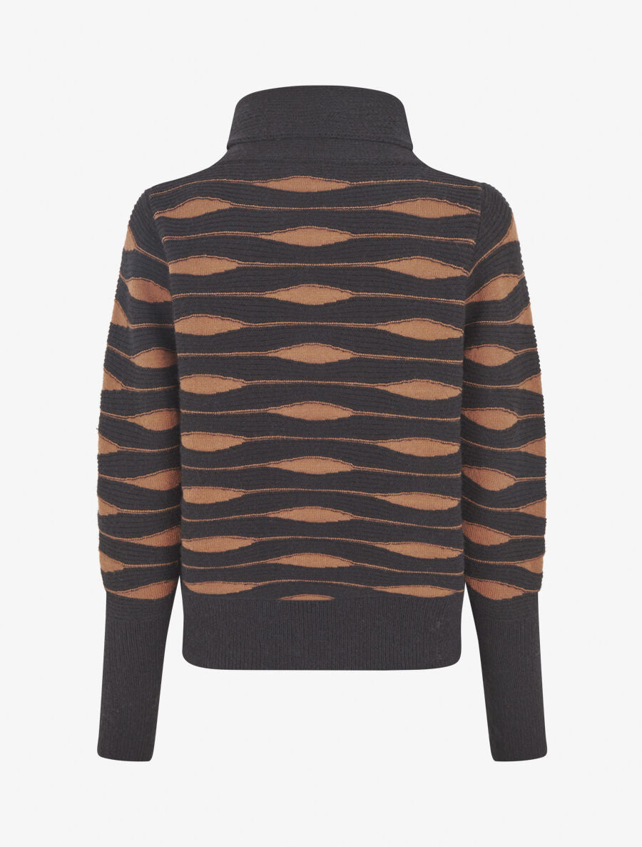 Pull droit col roulé en jacquard graphique - Noir - 2