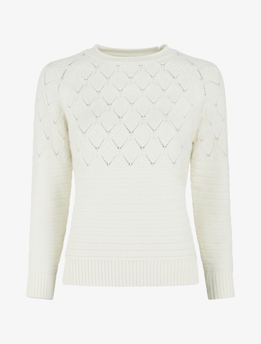 Pull droit uni en maille effet quadrillé - Blanc - 1