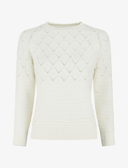 Pull droit uni en maille effet quadrillé - Blanc - 1