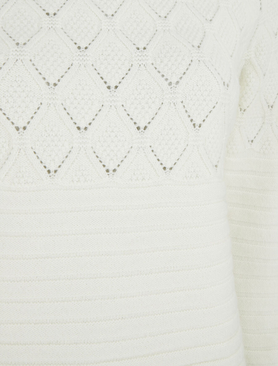 Pull droit uni en maille effet quadrillé - Blanc - 3