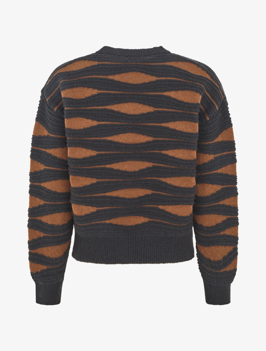 Gilet en maille motif zigzag - Noir/marron - 2