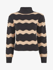 Pull droit col montant motif zigzag - Noir/beige - 4