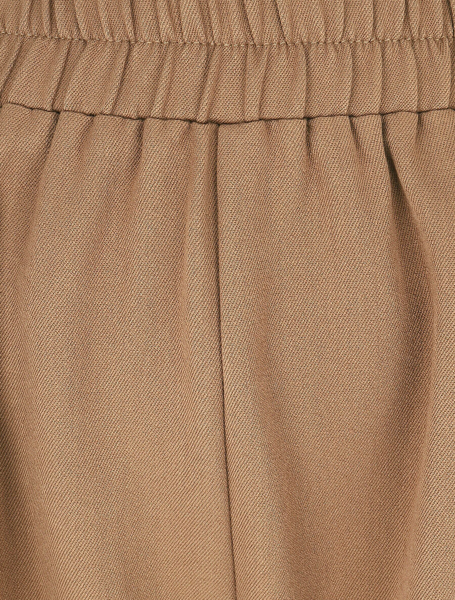 Pantalon fluide uni à bords élastiqués - Camel - 3