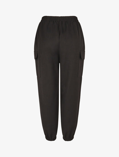 Pantalon fluide uni à bords élastiqués - Noir - 2