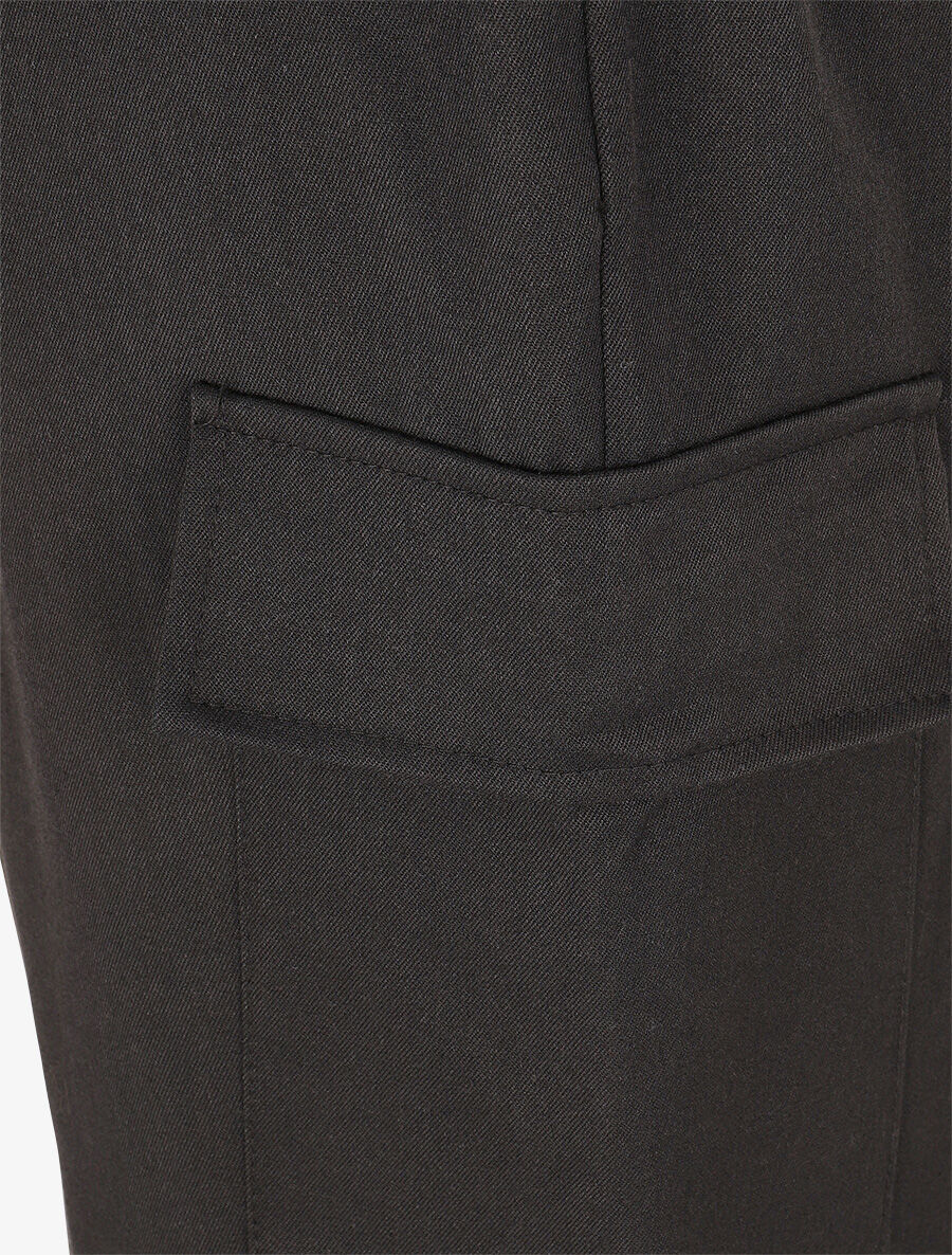 Pantalon fluide uni à bords élastiqués - Noir - 3