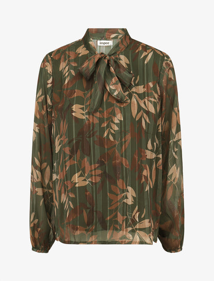 Blouse en voile imprimé feuillage - Kaki - 1