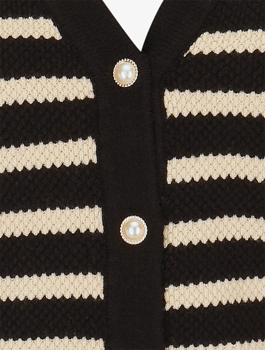 Cardigan boutonné à rayures - Noir - 3