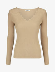 Pull col V à détail stylisé - Beige - 5