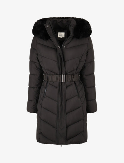 Doudoune droite à fourrure synthétique - Noir - 1