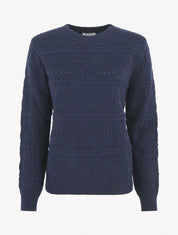 Pull uni en maille à motif tressé - Marine - 4