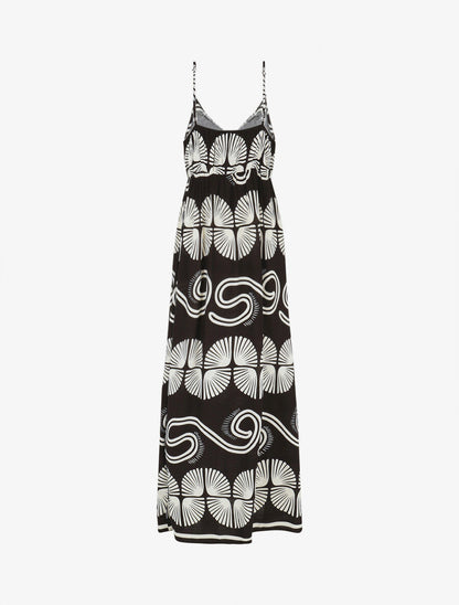 Robe longue à fines bretelles imprimé fantaisie - Noir - 2