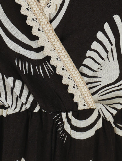 Robe longue à fines bretelles imprimé fantaisie - Noir - 3