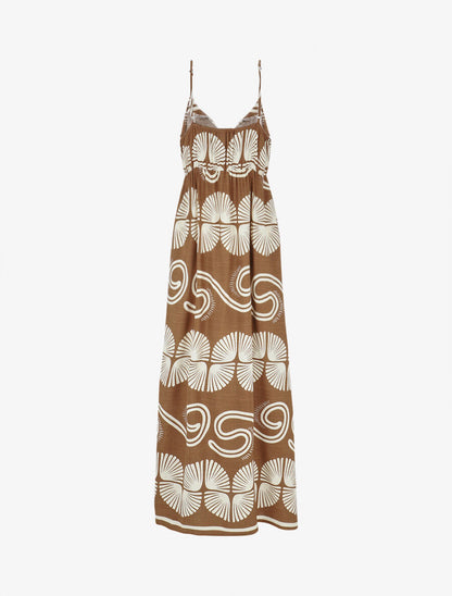 Robe longue à fines bretelles imprimé fantaisie - Marron - 2