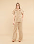 Ensemble chemise et pantalon uni effet lin - Beige - 1