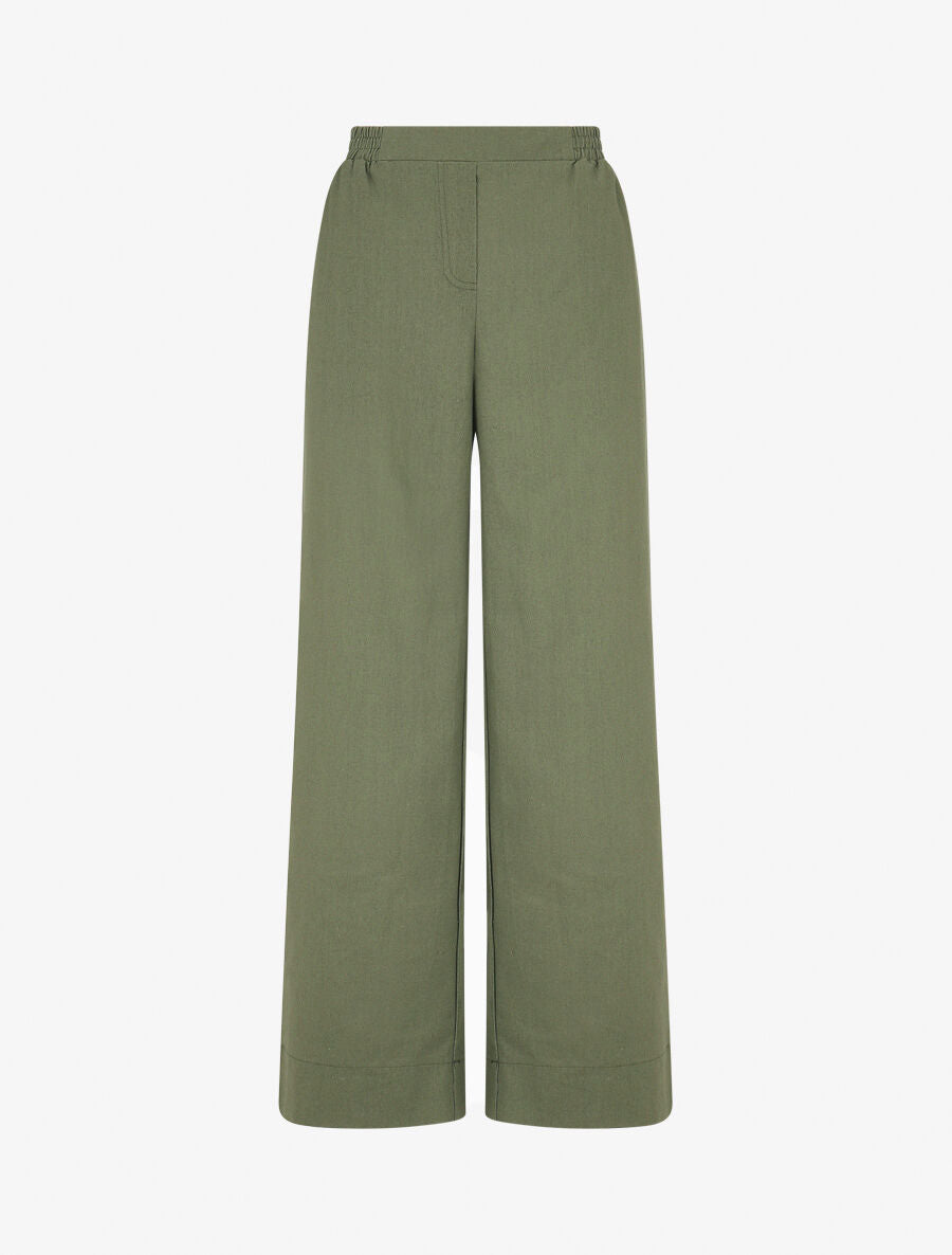 Ensemble chemise et pantalon uni effet lin - Kaki - 5