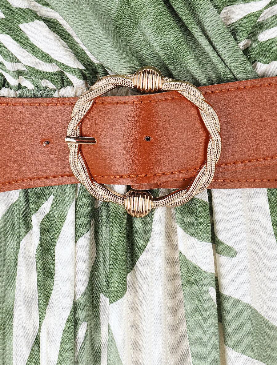 Robe longue imprimé graphique à fines bretelles - Vert - 3