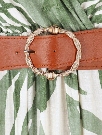 Robe longue imprimé graphique à fines bretelles - Vert - 3