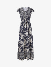 Robe longue imprimé tropical - Marine - 1