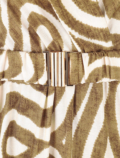 Robe longue col cache-coeur imprimé graphique - Taupe - 3