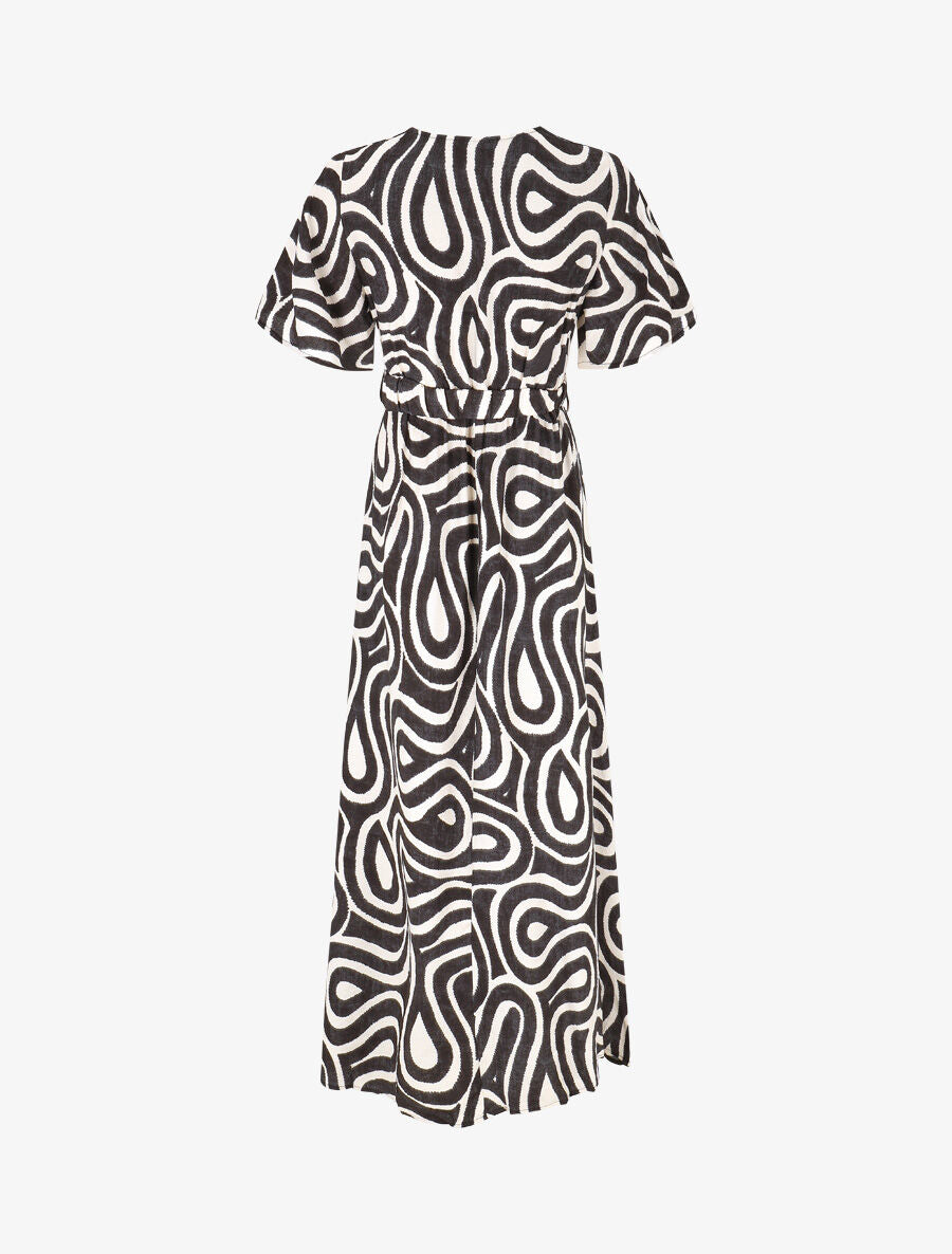 Robe longue col cache-coeur imprimé graphique - Noir - 2