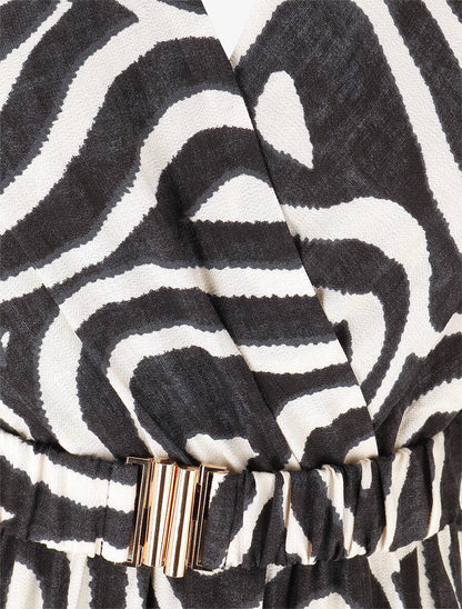 Robe longue col cache-coeur imprimé graphique - Noir - 3