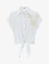 Chemise manches courtes à empiècements en crochet et noeud - Blanc - 1