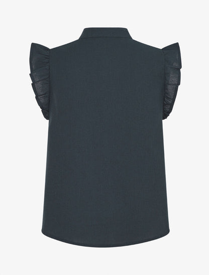 Blouse brodée sans manches à épaules volantées - Bleu pétrole - 2
