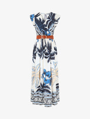 Robe longue à imprimé tropical et mosaïque - Marine - 1
