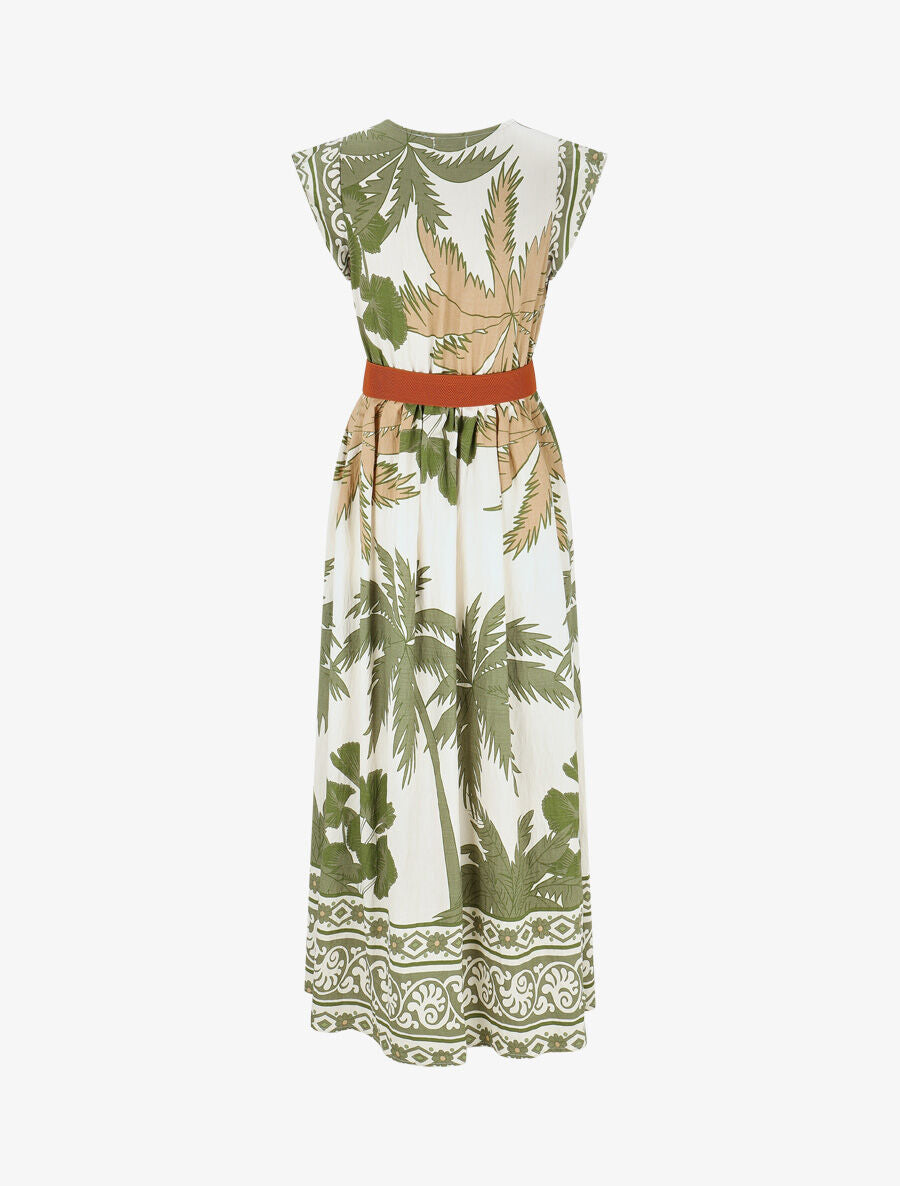 Robe longue à imprimé tropical et mosaïque - Kaki - 2
