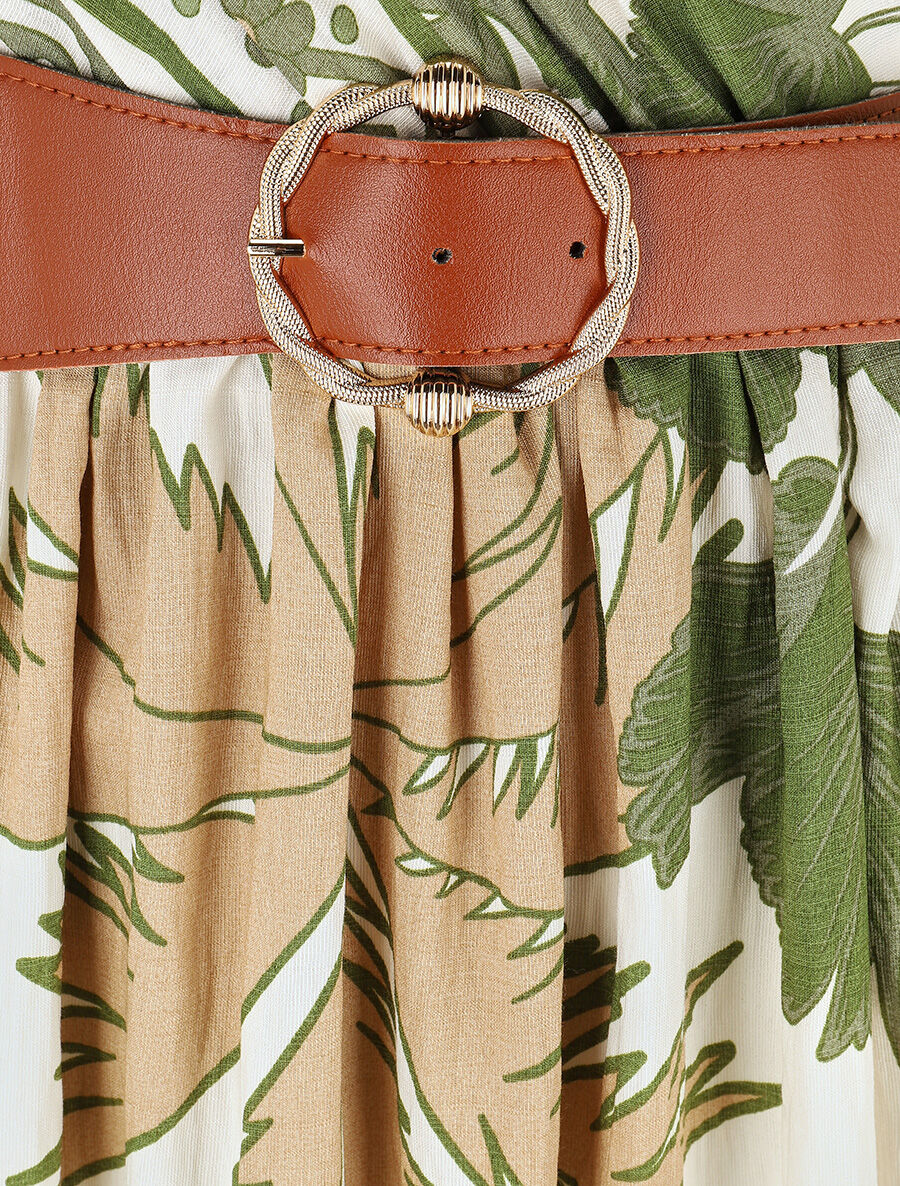 Robe longue à imprimé tropical et mosaïque - Kaki - 3