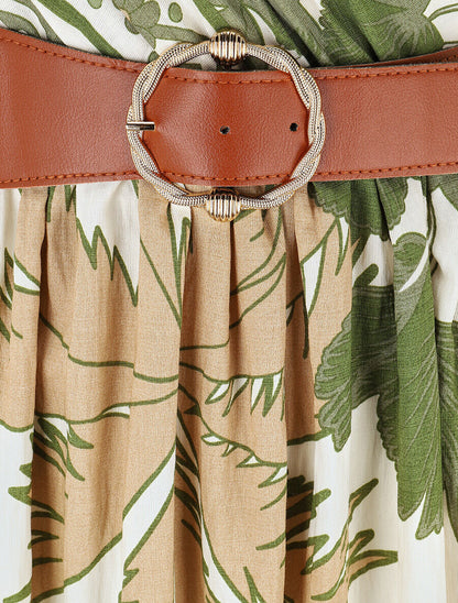 Robe longue à imprimé tropical et mosaïque - Kaki - 3