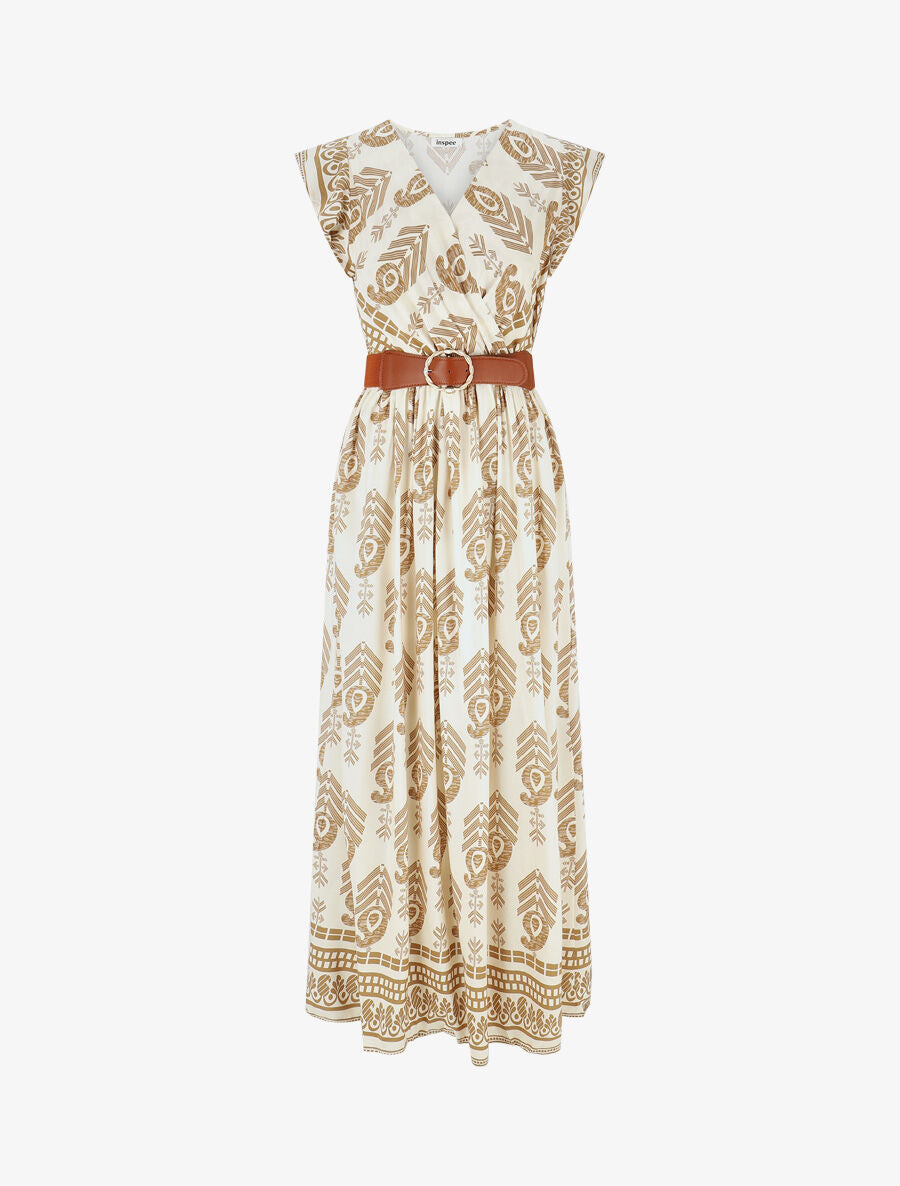 Robe longue à imprimé fantaisie et mosaïque - Taupe - 4