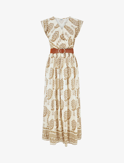 Robe longue à imprimé fantaisie et mosaïque - Taupe - 4