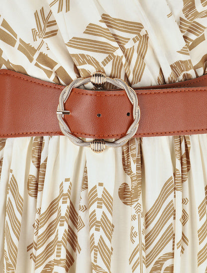Robe longue à imprimé fantaisie et mosaïque - Taupe - 3
