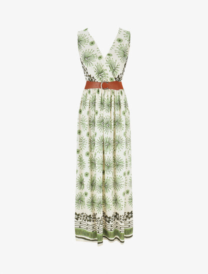 Robe longue sans manches à imprimé fantaisie - Kaki - 1