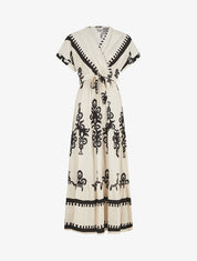 Robe longue manches courtes imprimé fantaisie - Écru - 1