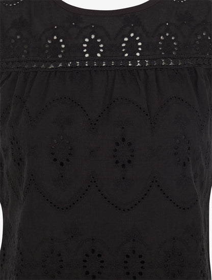 Top droit sans manches en broderie anglaise - Noir - 3