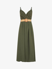 Robe longue à bretelles et décolleté en crochet - Kaki - 1