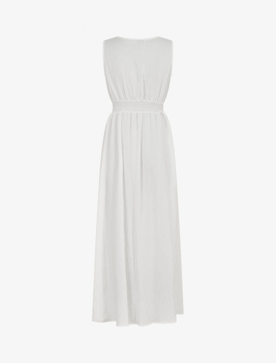 Robe longue sans manches unie col à pompons - Blanc - 2