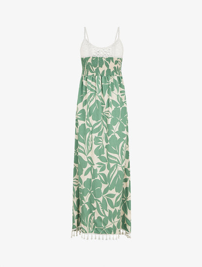Robe longue graphique à buste en crochet - Vert - 2