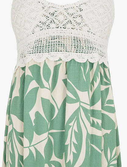 Robe longue graphique à buste en crochet - Vert - 3