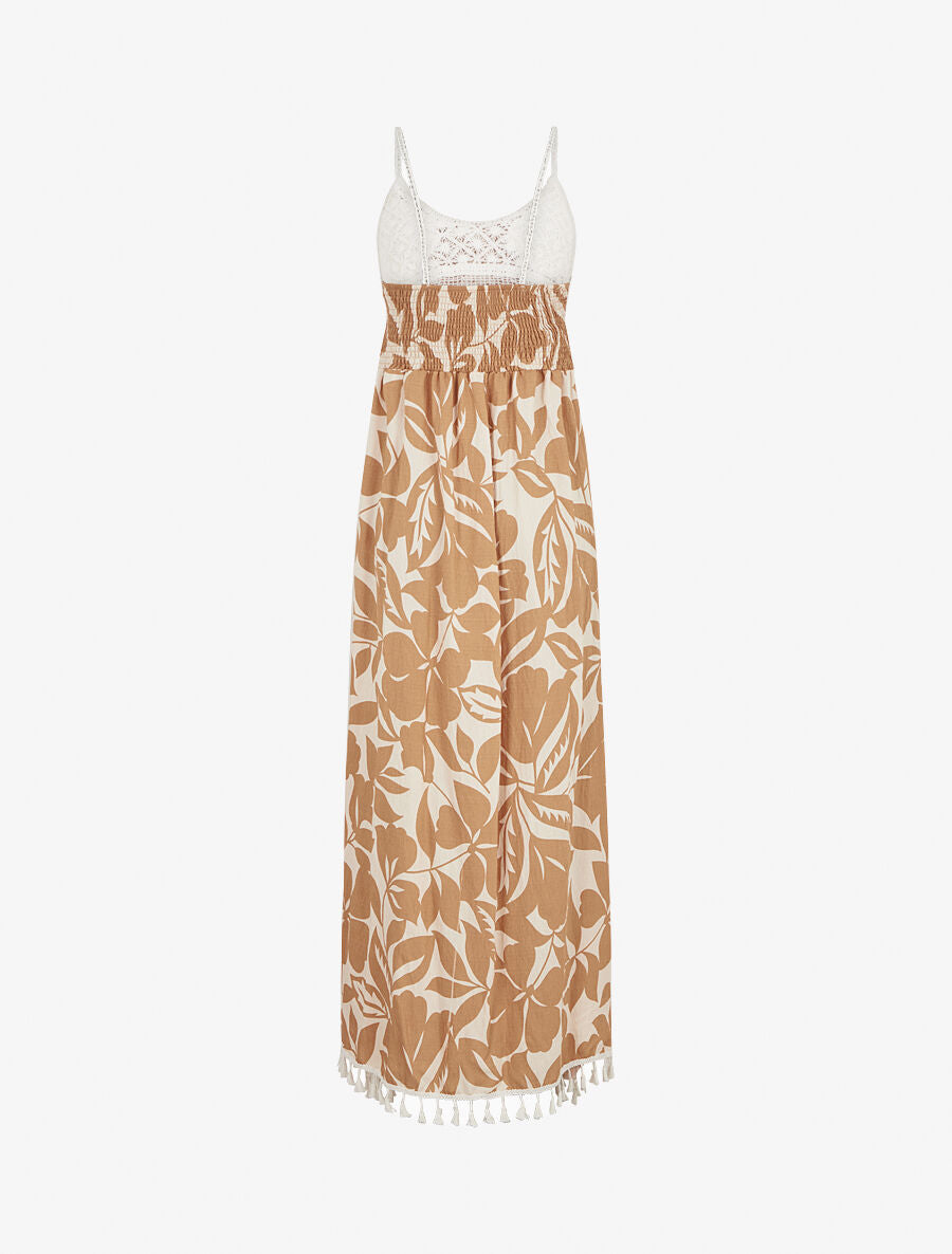 Robe longue graphique à buste en crochet - Camel - 2