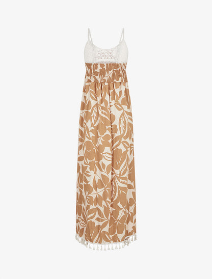 Robe longue graphique à buste en crochet - Camel - 2