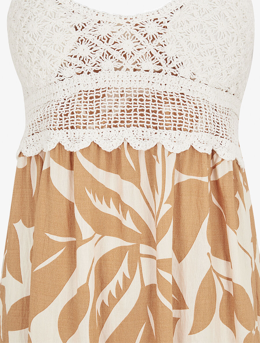 Robe longue graphique à buste en crochet - Camel - 3