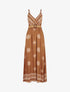 Robe longue à fines bretelles à motif fantaisie - Camel - 1