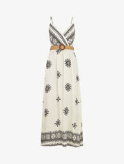 Robe longue à fines bretelles à motif fantaisie - Blanc - 1