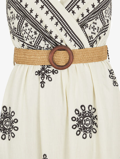 Robe longue à fines bretelles à motif fantaisie - Blanc - 3