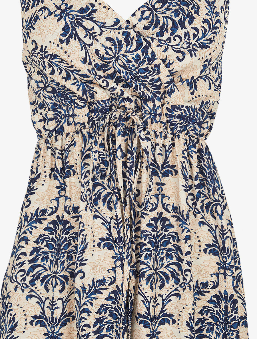 Robe longue à fines bretelles imprimé floral arabesque - Marine - 3