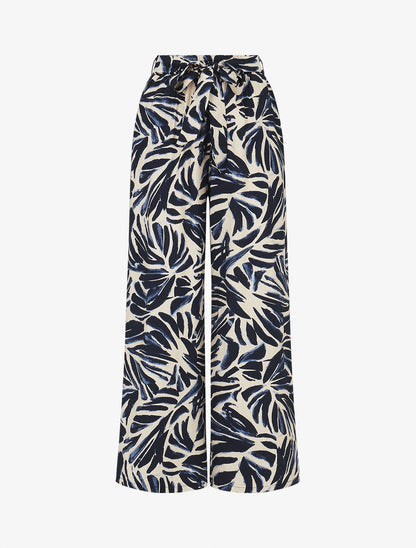 Pantalon imprimé abstrait à taille haute élastiquée - Marine - 1